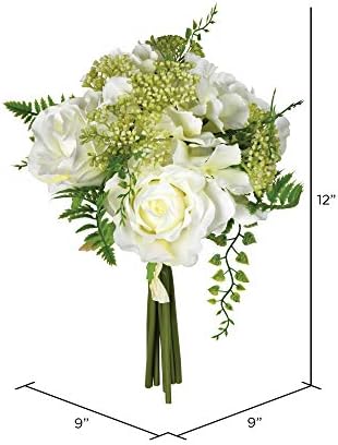 Vickerman Artificial White Rose Bouquet 12 Inch 2 Pack