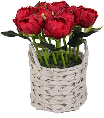 National Tree Company Artificial Peony Flower Bouquet with Basket