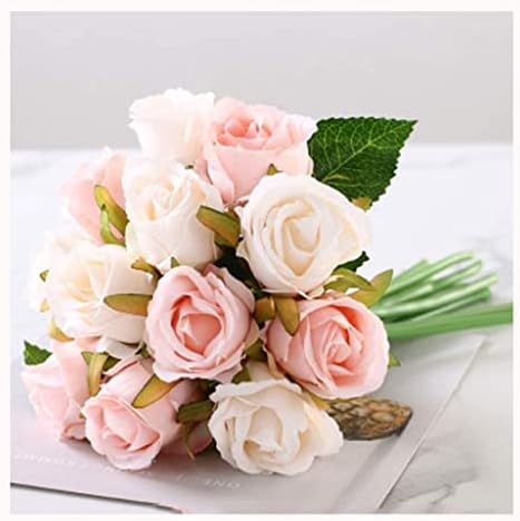 Gerrit Artificial Rose Flowers 12 Heads Silk Bouquet in Vase