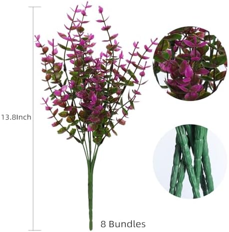 RECUTMS Artificial Flowers 8 Bundles Faux Fuchsia Eucalyptus