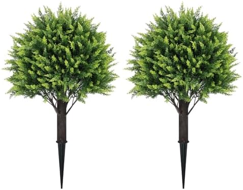 24 Inch Artificial Cedar Topiary Ball Trees Set of 2
