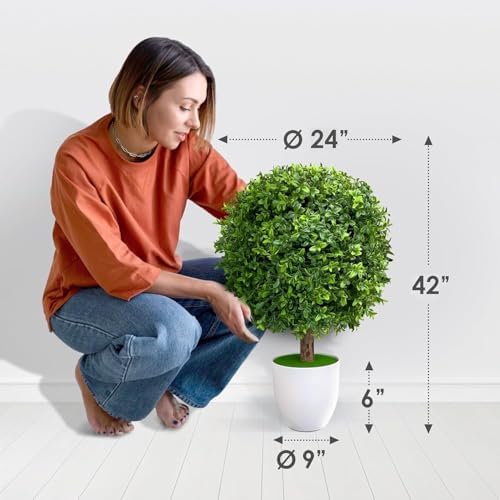 UV Resistant Artificial Boxwood Trees Set of 2 24 Inch