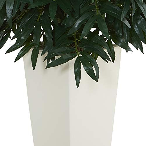 Nearly Natural Double Bamboo Palm in White Tower Vase