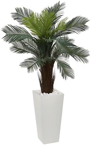 Nearly Natural 45ft Cycas Artificial Plant in White Tower Planter