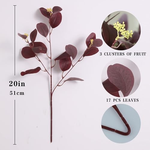 Rosscer 12Pcs Artificial Eucalyptus Stems with Berries