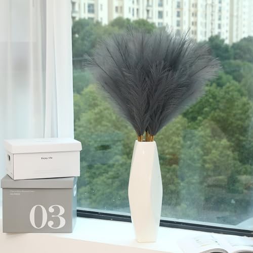 9 Stems Grey Pampas Grass - 38 Inch Artificial Decor Grass