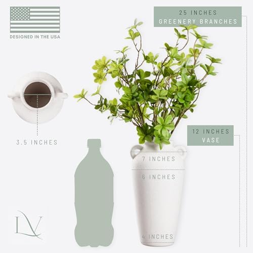 12 Inch White Ceramic Vase with 5 Faux Greenery Branches