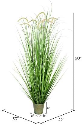 Vickerman 60 Inch Artificial Green Grass with Iron Pot Decor