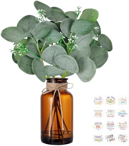 DomeStar 7pcs Artificial Eucalyptus in Brown Vase