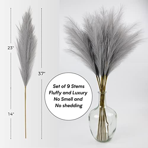 Faux Pampas Grass 9 Stem Set 37 Tall Grey