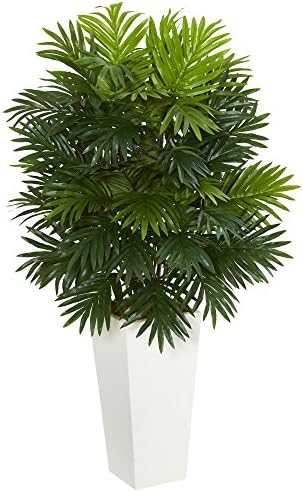 Nearly Natural Areca Palm Artificial Plant with White Tower Planter
