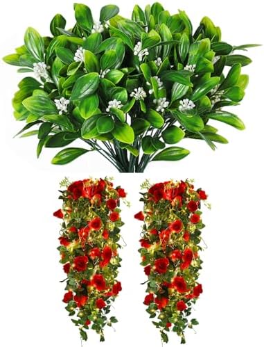 RECUTMS Artificial Shrubs with Fern Leaves and Hanging Roses