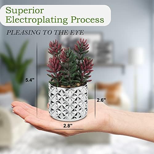 Briful Artificial Succulents in Silver Glass Pots