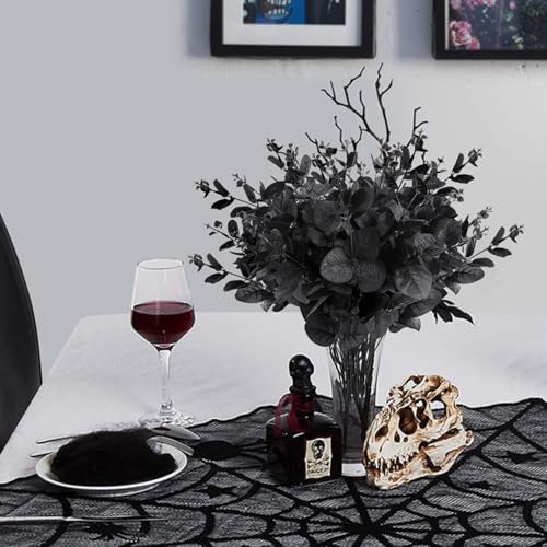 6 Pcs Black Eucalyptus Stems for Halloween Decor