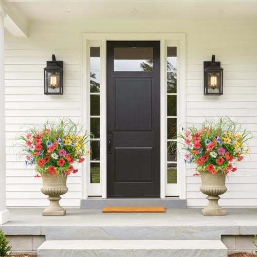 6PCS Artificial Flowers with Fake Grass Outdoor Decor Set