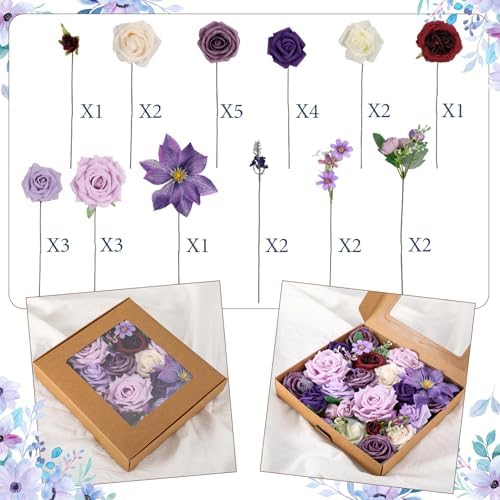 Jspupifip 28 Pcs Artificial Silk Flowers Combo Box Set for Wedding Centerpieces