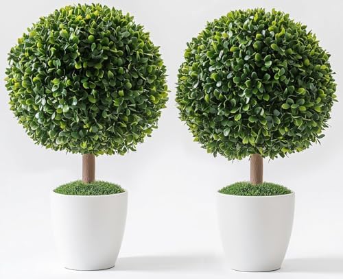 UV Resistant Artificial Boxwood Trees Set of 2 24 Inch