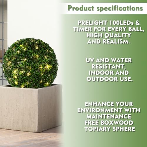 Le Serein 2 Pcs Pre-Lit Faux Topiary Ball Outdoor Decor