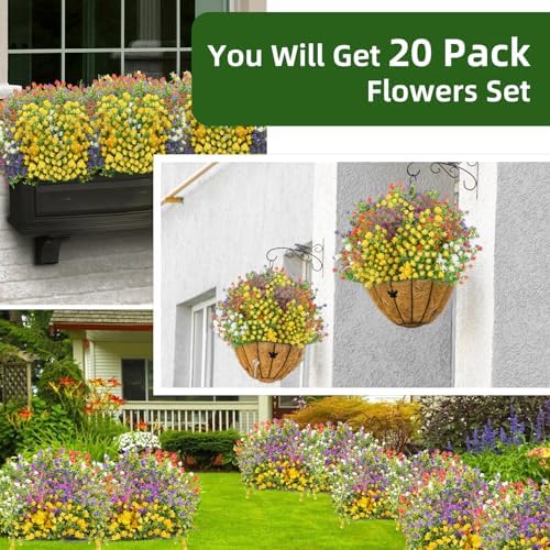 20 Bundles Artificial Flowers for Outdoor Decor
