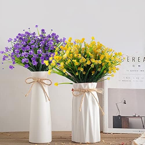 RECUTMS 12 Bundles Artificial Flowers and Grass for Outdoor Use