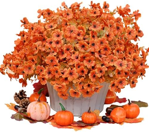 Artificial Fall Mums Flowers 12 Bundles for Porch Patio Hanging Planter