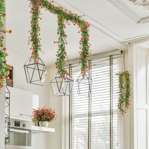 RECUTMS Artificial Eucalyptus Garland 3 Pack Red