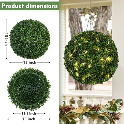 Le Serein 2 Pcs Pre-Lit Faux Topiary Ball Outdoor Decor