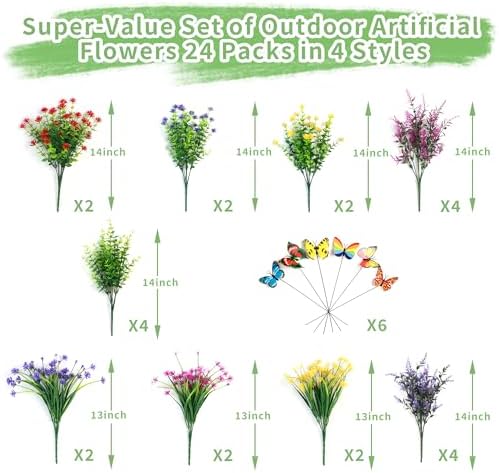 24 Bundles Artificial Flowers for Outdoor Decor 1