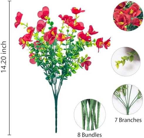 8 Bundles Artificial Flowers Outdoor UV Resistant Faux Plants Set