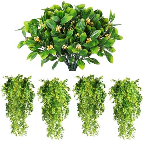 RECUTMS Artificial Shrubs with Fern Leaves 4 Pack Fake Hanging Plants