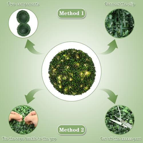 Le Serein 2 Pcs Pre-Lit Faux Topiary Ball Outdoor Decor