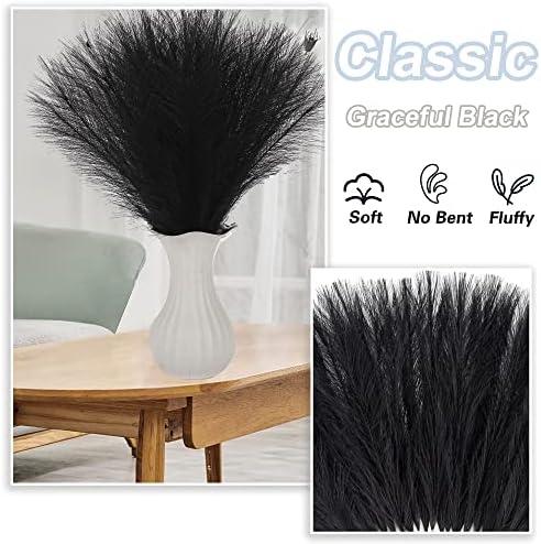 Black Faux Pampas Grass 30 Pcs 17 Inch Boho Decor