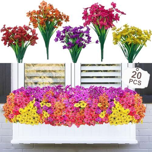 20 Bundles Artificial Flowers for Outdoor Decor 1