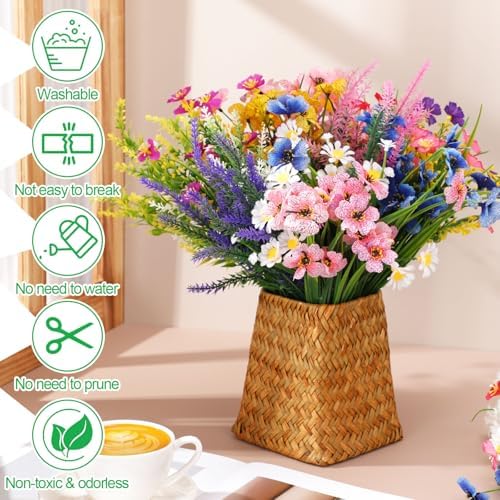 60 Bundles Artificial Flowers 15 Styles UV Resistant