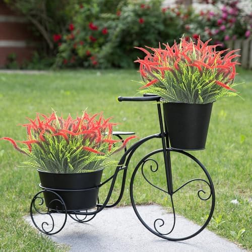 10 Bundles Artificial Plants Outdoor Fake Grass with Flowers UV Resistant
