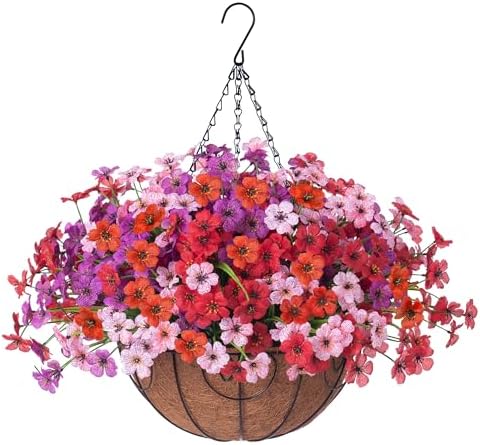 Artificial Hanging Flowers with Basket for Spring Garden Decor