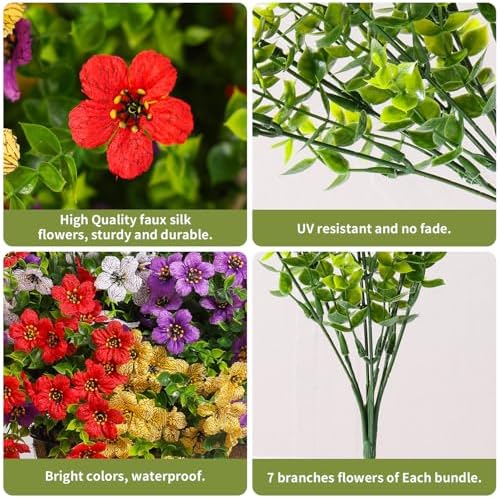 24 Pcs Artificial Flowers for Outdoor Decor