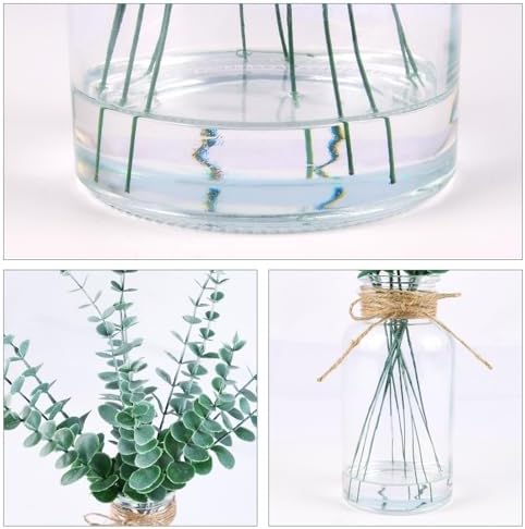 Lovmeety Artificial Eucalyptus Stems with Faux Water in Glass Vase