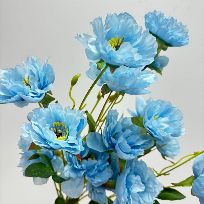 Urier 3 Branch Artificial Peonies Blue 305 Inch Long Stem Flowers