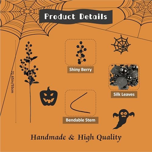 10 Pcs Black Berry Stems for Halloween Decor