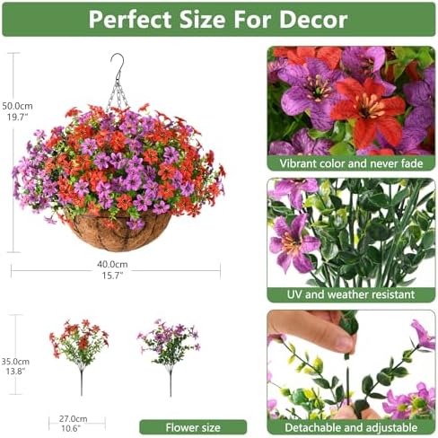 INQCMY Artificial Hanging Flowers Basket for Outdoor Decor