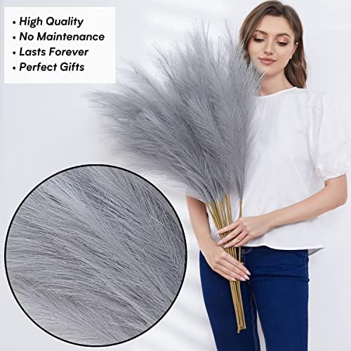 Faux Pampas Grass 9 Stem Set 37 Tall Grey