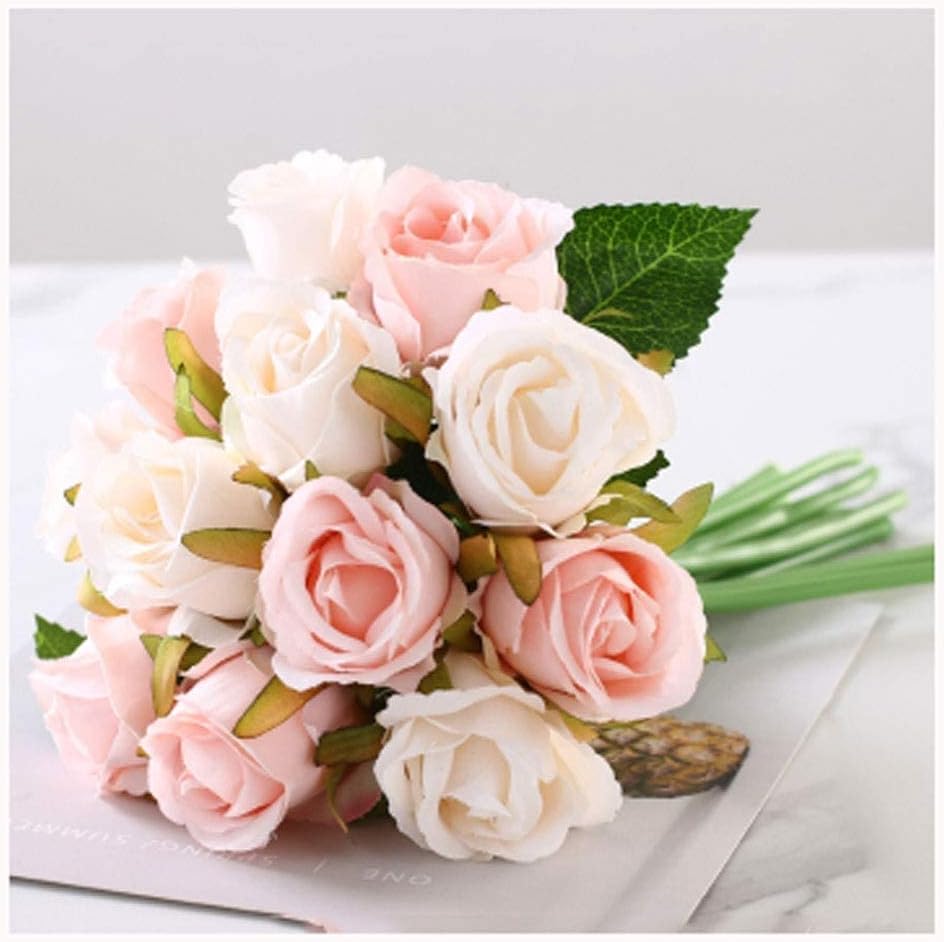 Gerrit Artificial Rose Flowers 12 Heads Silk Bouquet in Vase