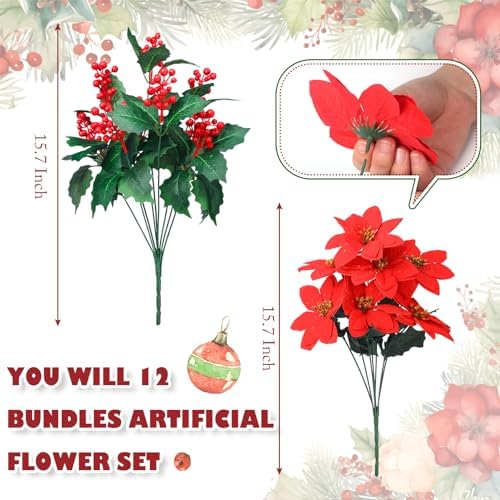 Ceenna 12 Pcs Christmas Artificial Flower Set