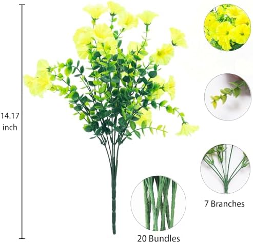 DRT DERUITAI UV Resistant Artificial Yellow Flowers 20 Bundles