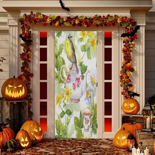 Susiyo Watercolor Tea Bird Halloween Door Cover