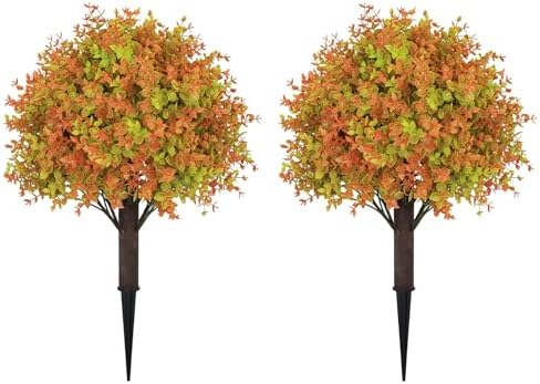 Artificial Fall Boxwood Plants Set of 2 UV Resistant Outdoor Topiary Trees