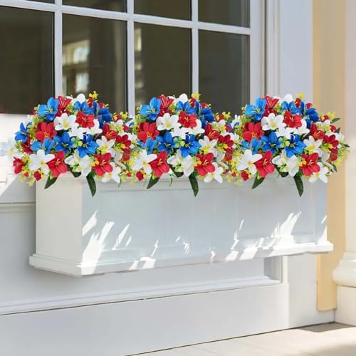6 Bundles Patriotic Artificial Lily Flowers Red White Blue