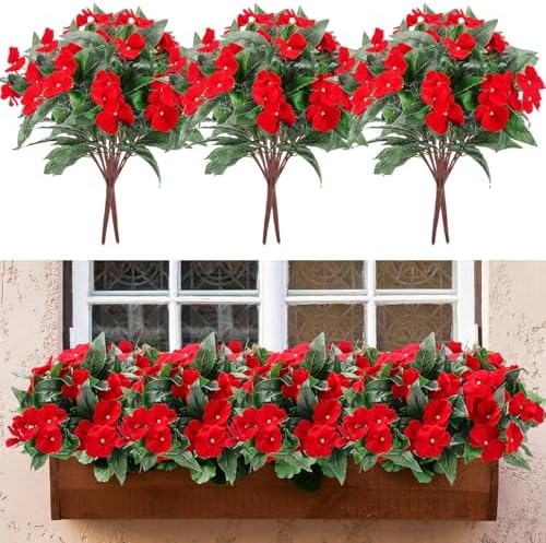 10 Bundles Artificial Impatiens Flowers Red Bouquet