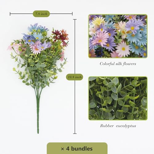 Pretty Jolly Artificial Flowers Rainbow Daisies Eucalyptus Greenery Decor